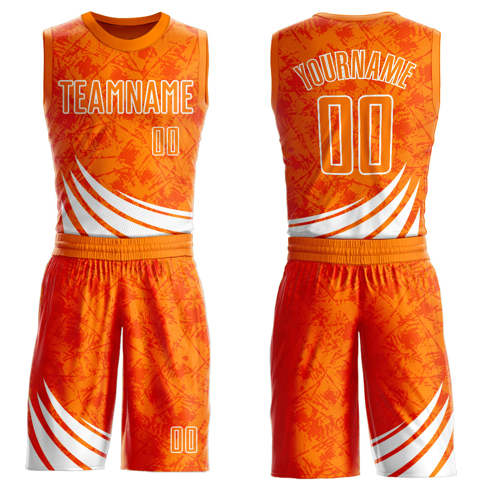 Custom Bay Orange White Wind Shapes Round Neck Sublimation Basketball 