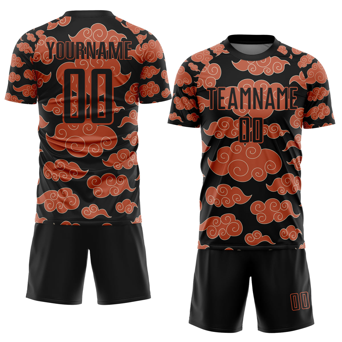 Custom Black Orange Cloud Pattern Sublimation Soccer Uniform Jersey 