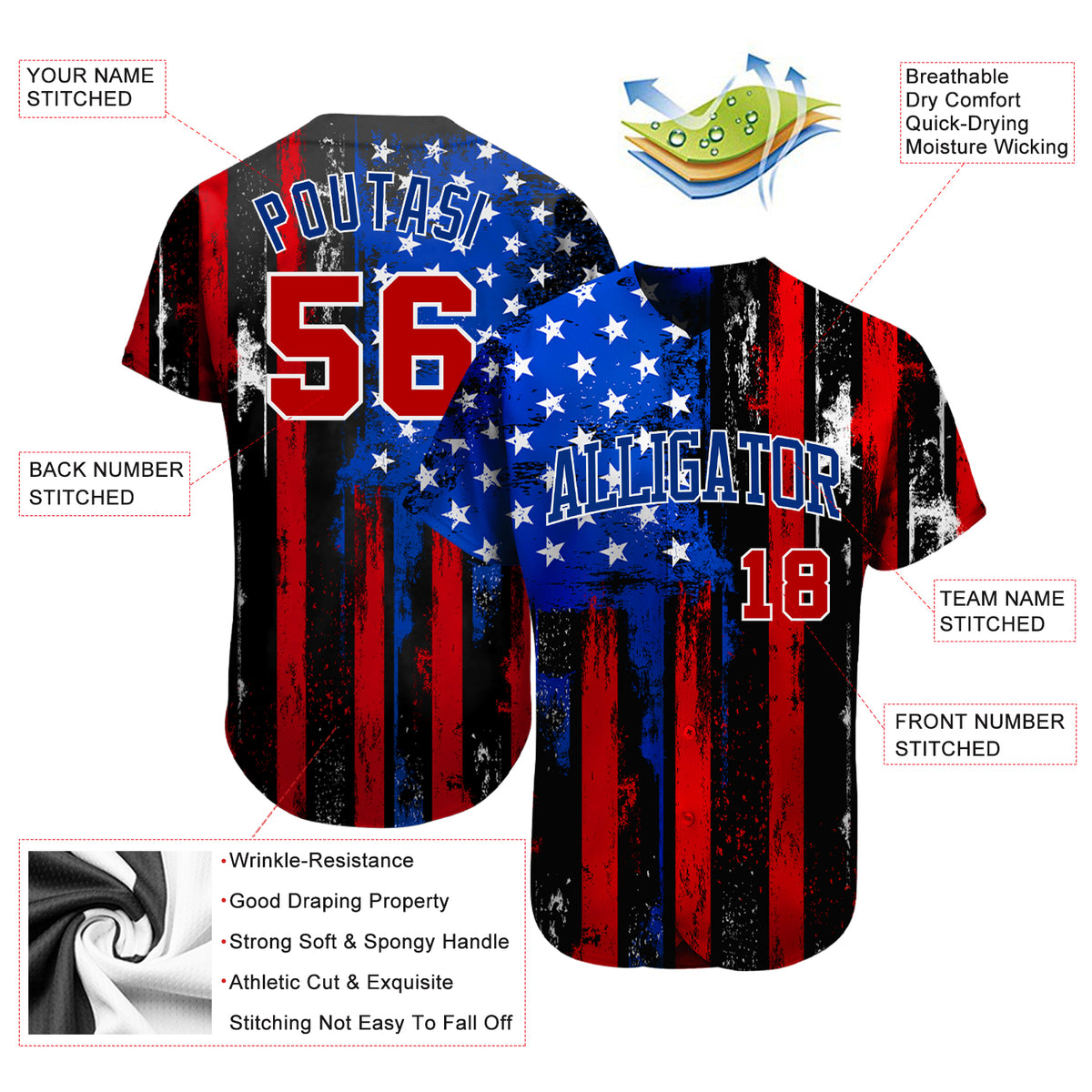 Custom White Red-Royal 3D American Flag Fashion Authentic Baseball Jersey  Discount