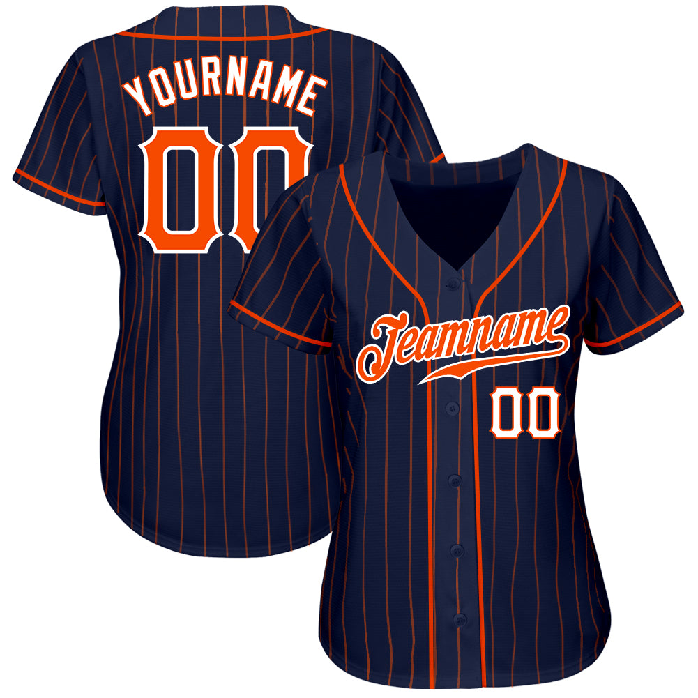 Custom Navy Orange Pinstripe Orange-White Authentic Baseball