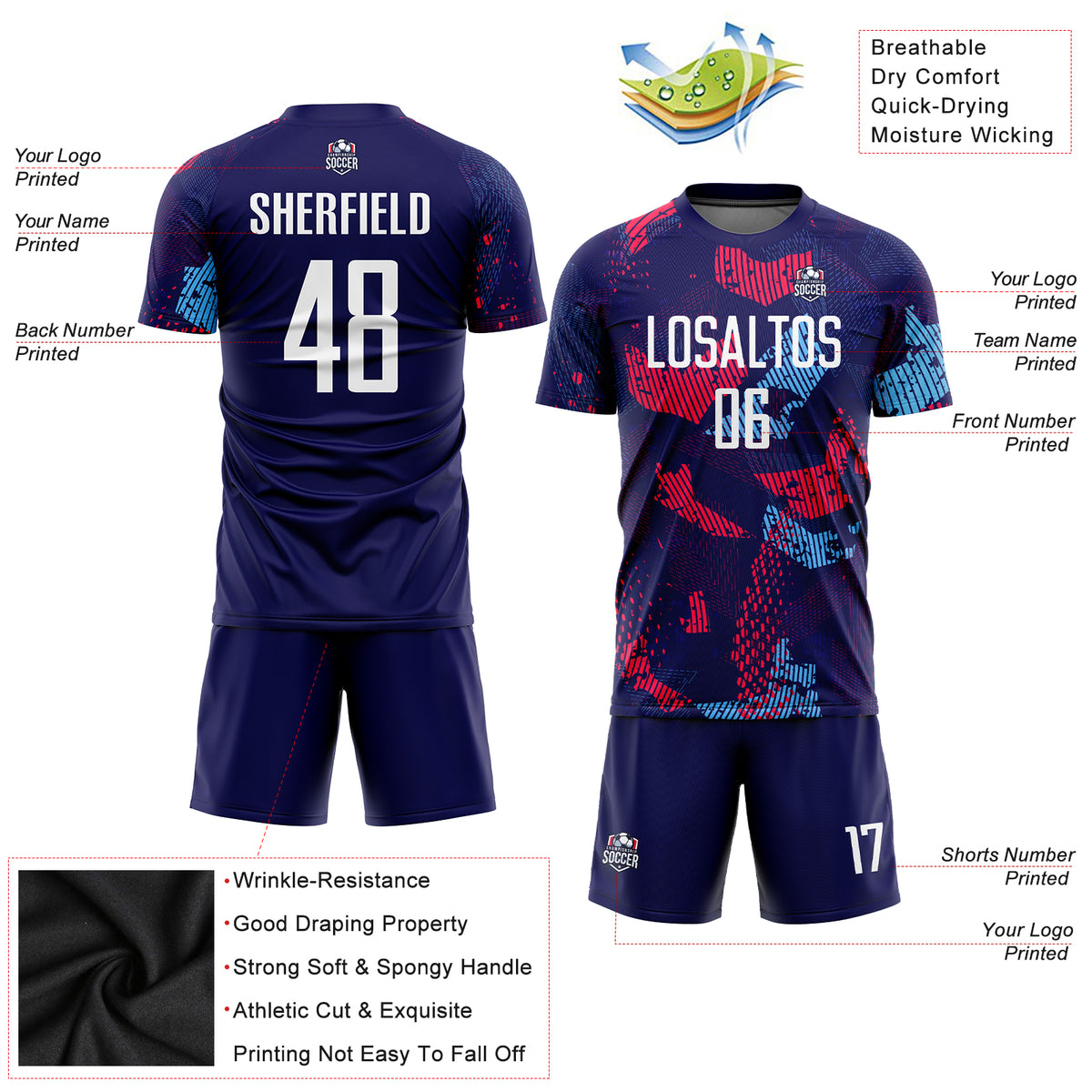 Custom Sky Blue Navy-Orange Sublimation Soccer Uniform Jersey Fast Shipping  – FiitgCustom