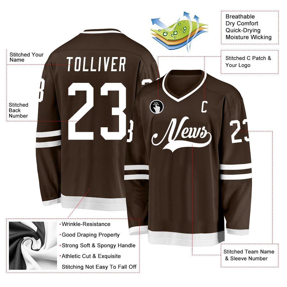 Custom Brown Red-White Hockey Jersey Discount