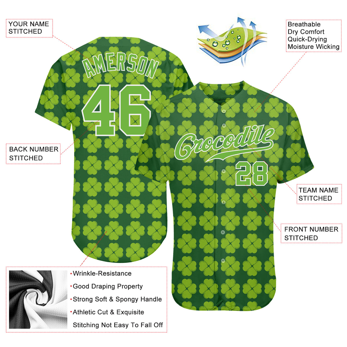 Custom Neon Green Brown-Gold 3D Pattern Design Authentic St. Patrick's Day Baseball Jersey Women's Size:XL