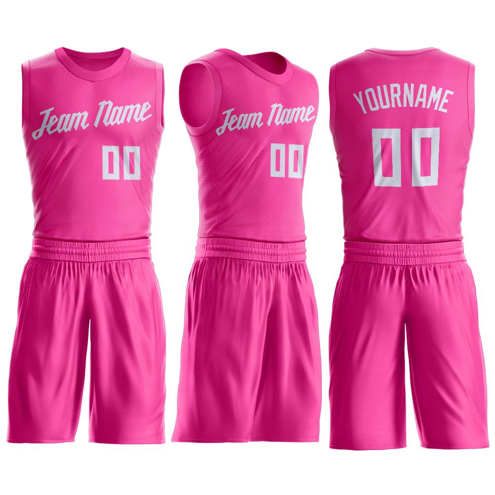 Custom Pink White Round Neck Suit Basketball Jersey Sale– Fcustom
