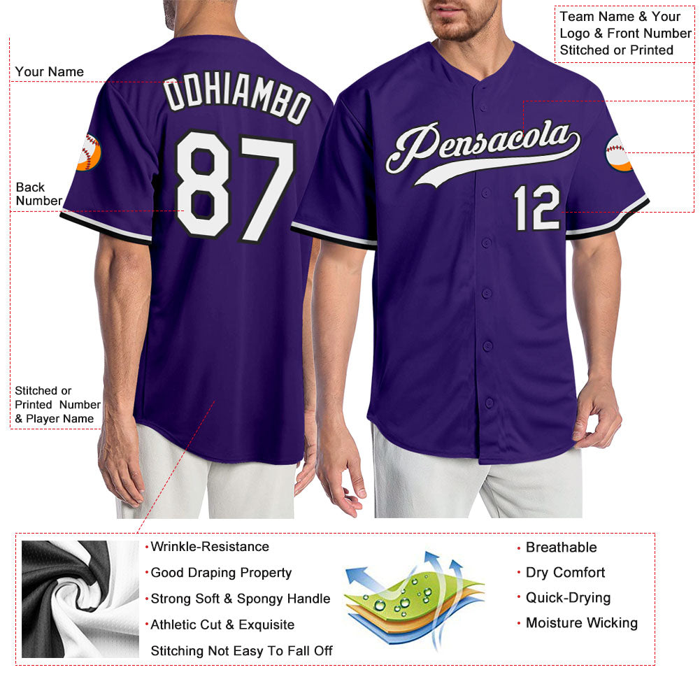 Custom Purple Gray White Split Fashion Baseball Jerseys for Men & Women JN10152, S / No Piping