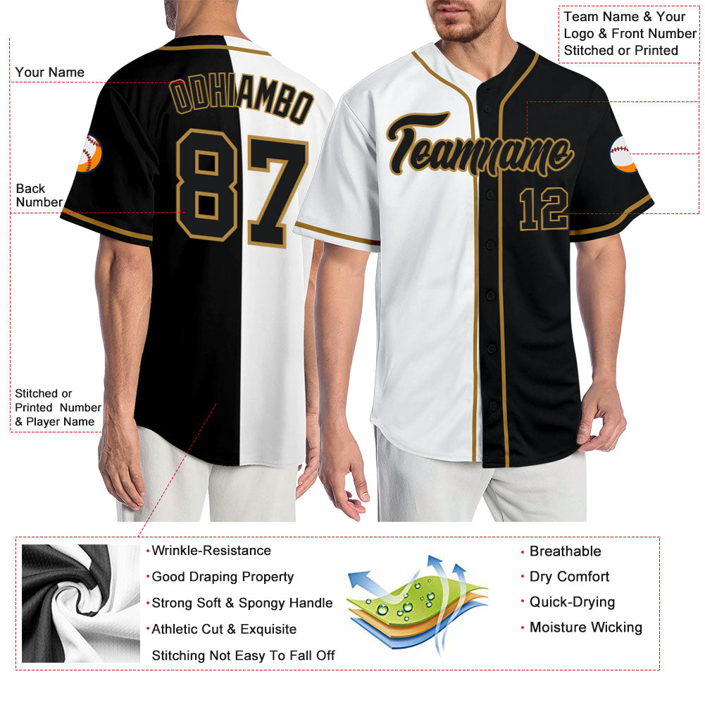 Sale Build Gold Baseball Authentic White Split Fashion Jersey Black –  CustomJerseysPro