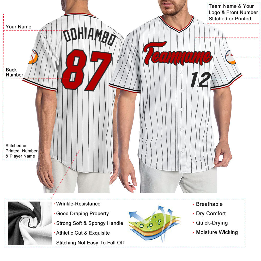 Creat Baseball Authentic White Black Strip Red American Flag Fashion Black  Jersey – FiitgCustom