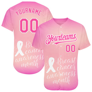 Custom Pink White 3D Pink Ribbon Breast Cancer Awareness Month Women Health Care Support Authentic Baseball Jersey