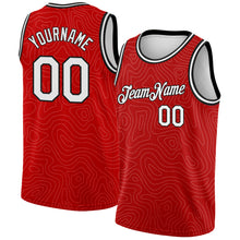 Load image into Gallery viewer, Custom Red White-Black Rounded Zig Zag Lines Authentic City Edition Basketball Jersey
