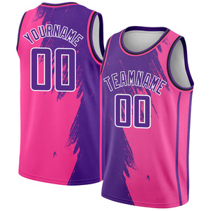 Custom Pink Purple-White Abstract Brush Splash Authentic City Edition Basketball Jersey