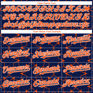 Custom Navy Orange-White 3D Pattern Design Star Lines Authentic Baseball Jersey