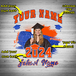 Custom White Orange-Royal 3D Graduation Performance T-Shirt