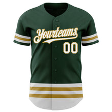 Load image into Gallery viewer, Custom Green White-Old Gold Line Authentic Baseball Jersey
