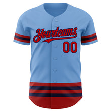 Load image into Gallery viewer, Custom Light Blue Red-Navy Line Authentic Baseball Jersey
