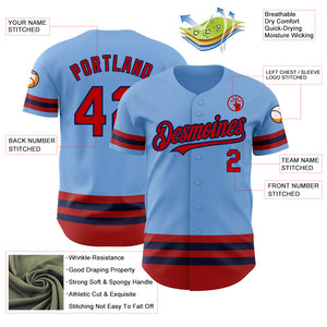 Custom Light Blue Red-Navy Line Authentic Baseball Jersey