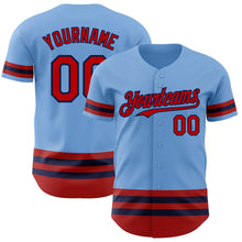 Load image into Gallery viewer, Custom Light Blue Red-Navy Line Authentic Baseball Jersey
