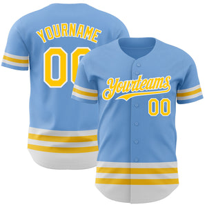 Custom Light Blue Yellow-White Line Authentic Baseball Jersey