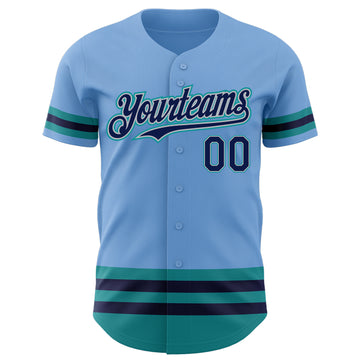 Custom Light Blue Navy Gray-Teal Line Authentic Baseball Jersey