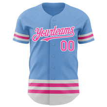 Load image into Gallery viewer, Custom Light Blue Pink-White Line Authentic Baseball Jersey
