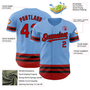 Custom Light Blue Red-Black Line Authentic Baseball Jersey