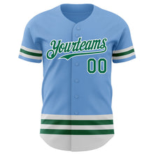 Load image into Gallery viewer, Custom Light Blue Kelly Green-White Line Authentic Baseball Jersey
