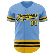 Load image into Gallery viewer, Custom Light Blue Black-Yellow Line Authentic Baseball Jersey
