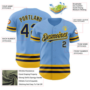 Custom Light Blue Navy-Yellow Line Authentic Baseball Jersey