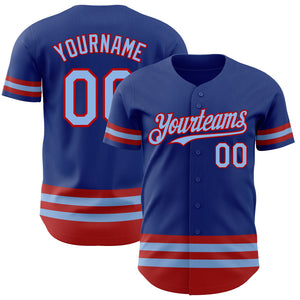 Custom Royal Light Blue-Red Line Authentic Baseball Jersey