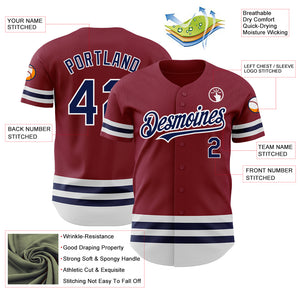 Custom Crimson Navy-White Line Authentic Baseball Jersey