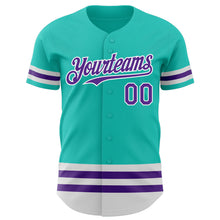 Load image into Gallery viewer, Custom Aqua Purple-White Line Authentic Baseball Jersey
