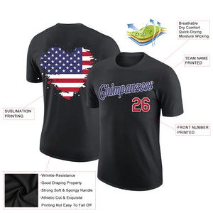 Custom Black Red-Dark Purple 3D American Flag Patriotic Performance T-Shirt
