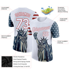 Load image into Gallery viewer, Custom White Red 3D American Flag Statue of Liberty Patriotic Performance T-Shirt
