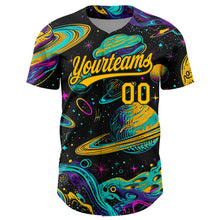 Load image into Gallery viewer, Custom Black Gold 3D Pattern Design Space With Planets And Stars Authentic Baseball Jersey
