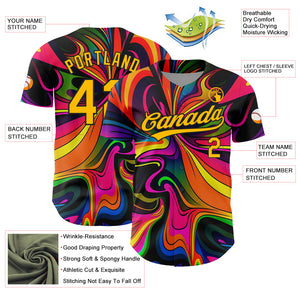 Custom Black Gold 3D Pattern Design Abstract Painting Authentic Baseball Jersey
