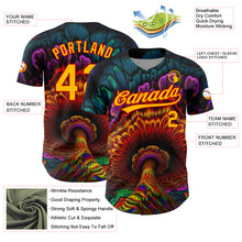 Load image into Gallery viewer, Custom Black Gold-Red 3D Pattern Design Peacock With Feather Authentic Baseball Jersey
