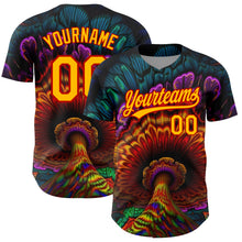 Load image into Gallery viewer, Custom Black Gold-Red 3D Pattern Design Peacock With Feather Authentic Baseball Jersey

