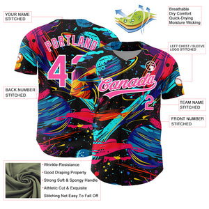 Custom Black Pink-White 3D Pattern Design Space With Planets And Rockets Authentic Baseball Jersey