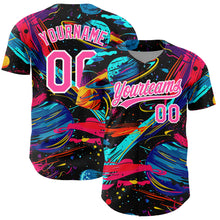 Load image into Gallery viewer, Custom Black Pink-White 3D Pattern Design Space With Planets And Rockets Authentic Baseball Jersey
