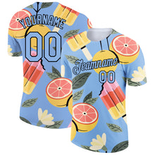 Load image into Gallery viewer, Custom Light Blue Black 3D Pattern Design Summer Holiday Ice Cream And Fruit Performance T-Shirt
