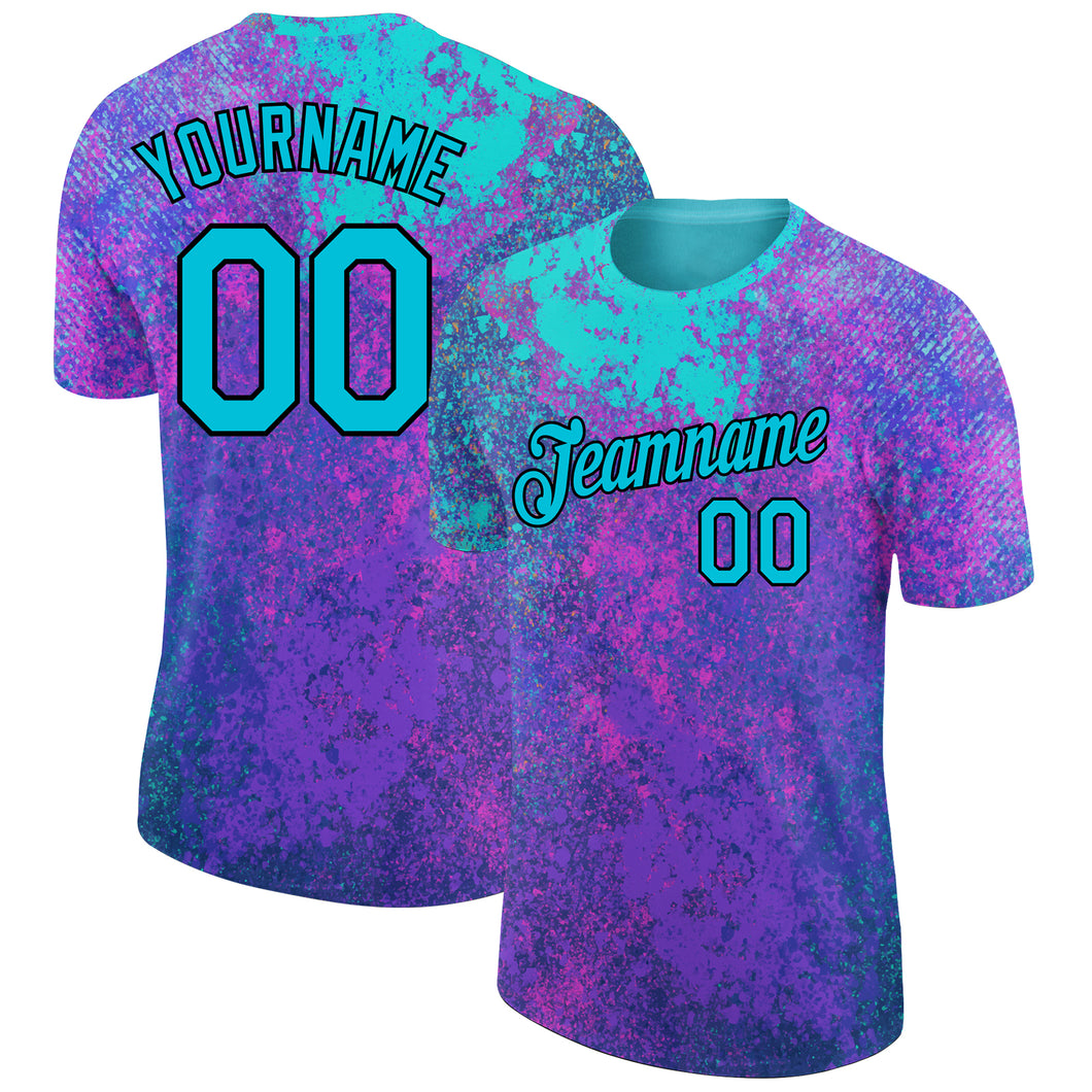 Custom Purple Lakes Blue-Black 3D Pattern Design Holi Festival Color Powder Performance T-Shirt