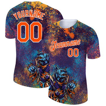 Custom Purple Orange-White 3D Pattern Design Holi Festival Color Powder Performance T-Shirt