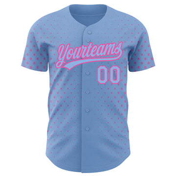 Custom Light Blue Pink 3D Pattern Design Geometric Stars Authentic Baseball Jersey