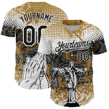 Load image into Gallery viewer, Custom Old Gold Black 3D Pattern Design Religion Jesus Christ Authentic Baseball Jersey
