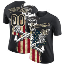 Load image into Gallery viewer, Custom Black City Cream 3D Skull Killer With American Flag Performance T-Shirt
