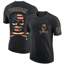 Load image into Gallery viewer, Custom Black City Cream 3D Skull With American Flag Performance T-Shirt
