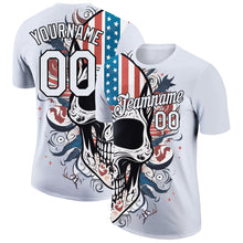 Load image into Gallery viewer, Custom White Black 3D Skull With American Flag Performance T-Shirt

