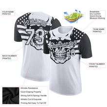 Load image into Gallery viewer, Custom White Black 3D Skull With American Flag Performance T-Shirt
