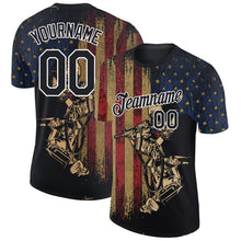 Load image into Gallery viewer, Custom Black White 3D Soldier And American Flag Performance T-Shirt
