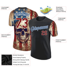 Load image into Gallery viewer, Custom Black Crimson-Blue 3D Skull With American Flag Performance T-Shirt
