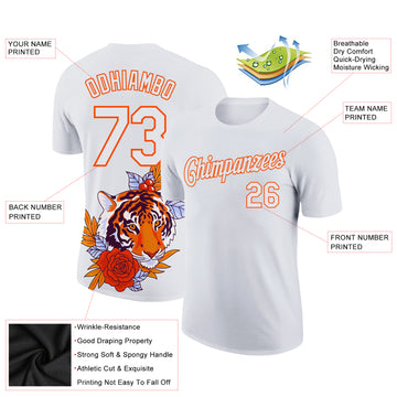 Custom White Orange 3D Pattern Design Tiger Performance T-Shirt